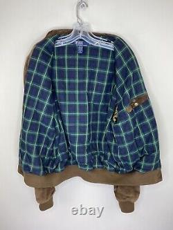 Vintage Polo Ralph Lauren Suede Leather Bomber Jacket Plaid Lined Mens XL