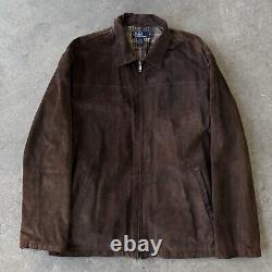 Vintage Polo Ralph Lauren Suede Leather Harrington Plaid Lined Jacket Size XXL