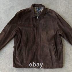 Vintage Polo Ralph Lauren Suede Leather Harrington Plaid Lined Jacket Size XXL