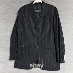 Vintage Polo Ralph Lauren Suit 42L 35x34 Italy Black Wool Pinstripe 90s Luxury