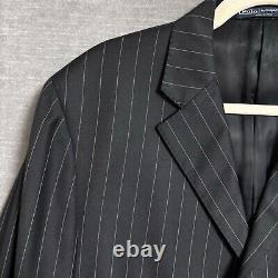 Vintage Polo Ralph Lauren Suit 42L 35x34 Italy Black Wool Pinstripe 90s Luxury