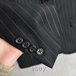 Vintage Polo Ralph Lauren Suit 42L 35x34 Italy Black Wool Pinstripe 90s Luxury