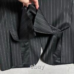 Vintage Polo Ralph Lauren Suit 42L 35x34 Italy Black Wool Pinstripe 90s Luxury