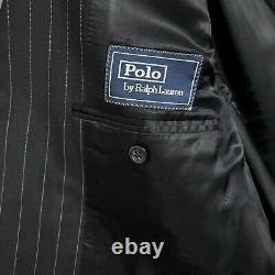 Vintage Polo Ralph Lauren Suit 42L 35x34 Italy Black Wool Pinstripe 90s Luxury