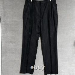 Vintage Polo Ralph Lauren Suit 42L 35x34 Italy Black Wool Pinstripe 90s Luxury