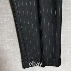 Vintage Polo Ralph Lauren Suit 42L 35x34 Italy Black Wool Pinstripe 90s Luxury