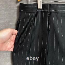 Vintage Polo Ralph Lauren Suit 42L 35x34 Italy Black Wool Pinstripe 90s Luxury