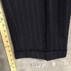 Vintage Polo Ralph Lauren Suit Blazer 46T Pants 36X30 Blue Wool Pinstripe USA