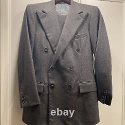 Vintage Polo Ralph Lauren Suit Mens 41L Gray Wool Flannel Double Breasted USA