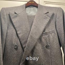 Vintage Polo Ralph Lauren Suit Mens 41L Gray Wool Flannel Double Breasted USA