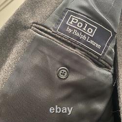 Vintage Polo Ralph Lauren Suit Mens 41L Gray Wool Flannel Double Breasted USA