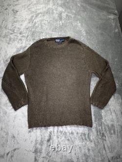 Vintage Polo Ralph Lauren Sweater Men M Brown Linen Knit Fisherman Pullover