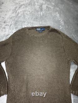 Vintage Polo Ralph Lauren Sweater Men M Brown Linen Knit Fisherman Pullover