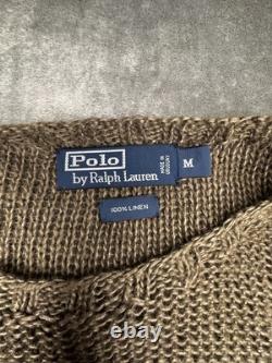Vintage Polo Ralph Lauren Sweater Men M Brown Linen Knit Fisherman Pullover