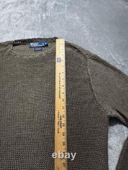 Vintage Polo Ralph Lauren Sweater Men M Brown Linen Knit Fisherman Pullover