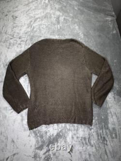 Vintage Polo Ralph Lauren Sweater Men M Brown Linen Knit Fisherman Pullover