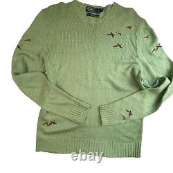 Vintage Polo Ralph Lauren Sweater Men XL Green Pheasant Embroidered Silk Bird