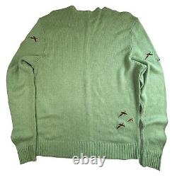 Vintage Polo Ralph Lauren Sweater Men XL Green Pheasant Embroidered Silk Bird