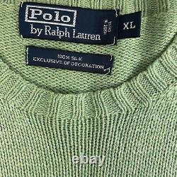 Vintage Polo Ralph Lauren Sweater Men XL Green Pheasant Embroidered Silk Bird