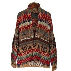Vintage Polo Ralph Lauren Sweater Men's L Cardigan Wool Southwestern Hand Knit