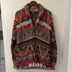 Vintage Polo Ralph Lauren Sweater Men's L Cardigan Wool Southwestern Hand Knit