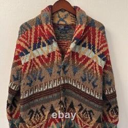 Vintage Polo Ralph Lauren Sweater Men's L Cardigan Wool Southwestern Hand Knit