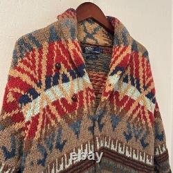 Vintage Polo Ralph Lauren Sweater Men's L Cardigan Wool Southwestern Hand Knit