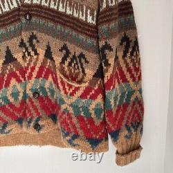 Vintage Polo Ralph Lauren Sweater Men's L Cardigan Wool Southwestern Hand Knit
