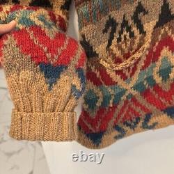 Vintage Polo Ralph Lauren Sweater Men's L Cardigan Wool Southwestern Hand Knit