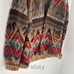 Vintage Polo Ralph Lauren Sweater Men's L Cardigan Wool Southwestern Hand Knit