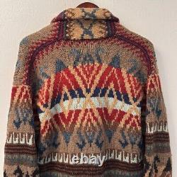 Vintage Polo Ralph Lauren Sweater Men's L Cardigan Wool Southwestern Hand Knit