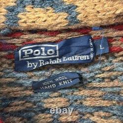 Vintage Polo Ralph Lauren Sweater Men's L Cardigan Wool Southwestern Hand Knit