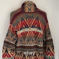 Vintage Polo Ralph Lauren Sweater Men's L Cardigan Wool Southwestern Hand Knit