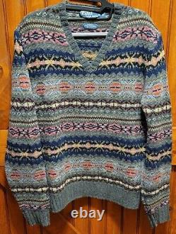 Vintage Polo Ralph Lauren Sweater Mens Medium Green Aztec Alpaca Lambs Wool