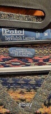 Vintage Polo Ralph Lauren Sweater Mens Medium Green Aztec Alpaca Lambs Wool