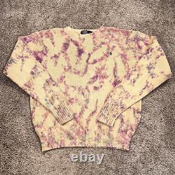 Vintage Polo Ralph Lauren Sweater Mens XL Beige Blue Purple Cotton Candy Tie Dye