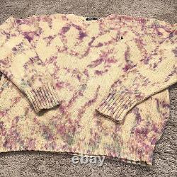 Vintage Polo Ralph Lauren Sweater Mens XL Beige Blue Purple Cotton Candy Tie Dye
