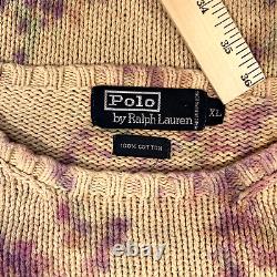 Vintage Polo Ralph Lauren Sweater Mens XL Beige Blue Purple Cotton Candy Tie Dye