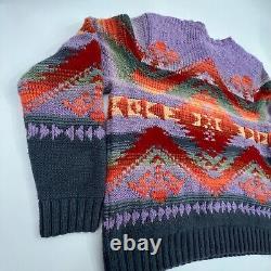 Vintage Polo Ralph Lauren Sweater Mens XL Hand Knit Aztec 100% Wool Colorful