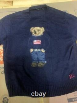 Vintage Polo Ralph Lauren Sweater Teddy Bear American Flag Navy XL
