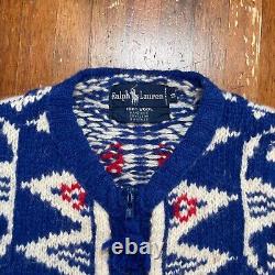Vintage Polo Ralph Lauren Sweater Womens Small Blue White Hand Knit Wool Moose