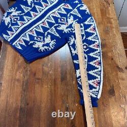 Vintage Polo Ralph Lauren Sweater Womens Small Blue White Hand Knit Wool Moose