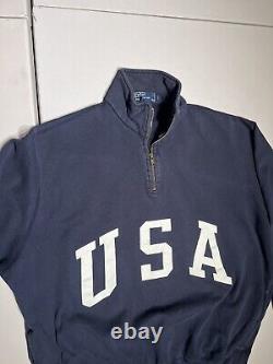 Vintage Polo Ralph Lauren Sweatshirt Men's Large USA Spellout 1/4 Zip Sweater