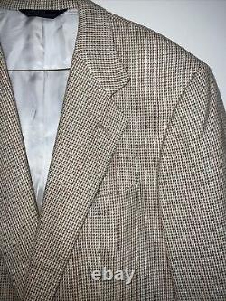 Vintage Polo Ralph Lauren Tan Sport Coat Tweed Blazer Plaid Jacket Mens 42R VTG