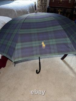 Vintage Polo Ralph Lauren Tartan Plaid Blue Green Doorman Hook Umbrella NEW NOS