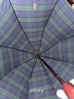 Vintage Polo Ralph Lauren Tartan Plaid Blue Green Doorman Hook Umbrella NEW NOS