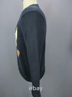 Vintage Polo Ralph Lauren Teddy Bear Handknit Navy Blue Men Sweater Jumper Small