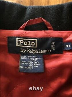 Vintage Polo Ralph Lauren Tiger Head Wool Leather sleeve Jacket Rare Size XL