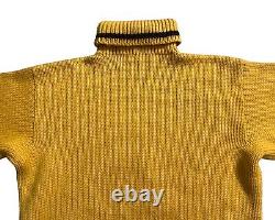 Vintage Polo Ralph Lauren Turtleneck Wool Knit P Sweater Letterman M Yellow RARE