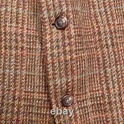 Vintage Polo Ralph Lauren Tweed Blazer 43L Brown Plaid Wool Sport Coat